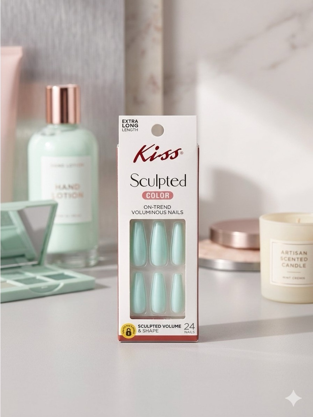 Kiss Sculpted Color Extra Long Mint Press-On Nails